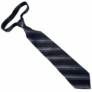 Alfred Sung Woven Silk Thick Long Neck Tie Black Gray Blue Stripes Necktie OS